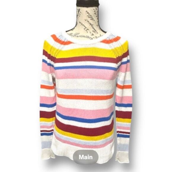 GAP Rainbow Stripe Knit Sweater Crewneck Pullover Oversized Preppy Academia XS - Picture 4 of 10